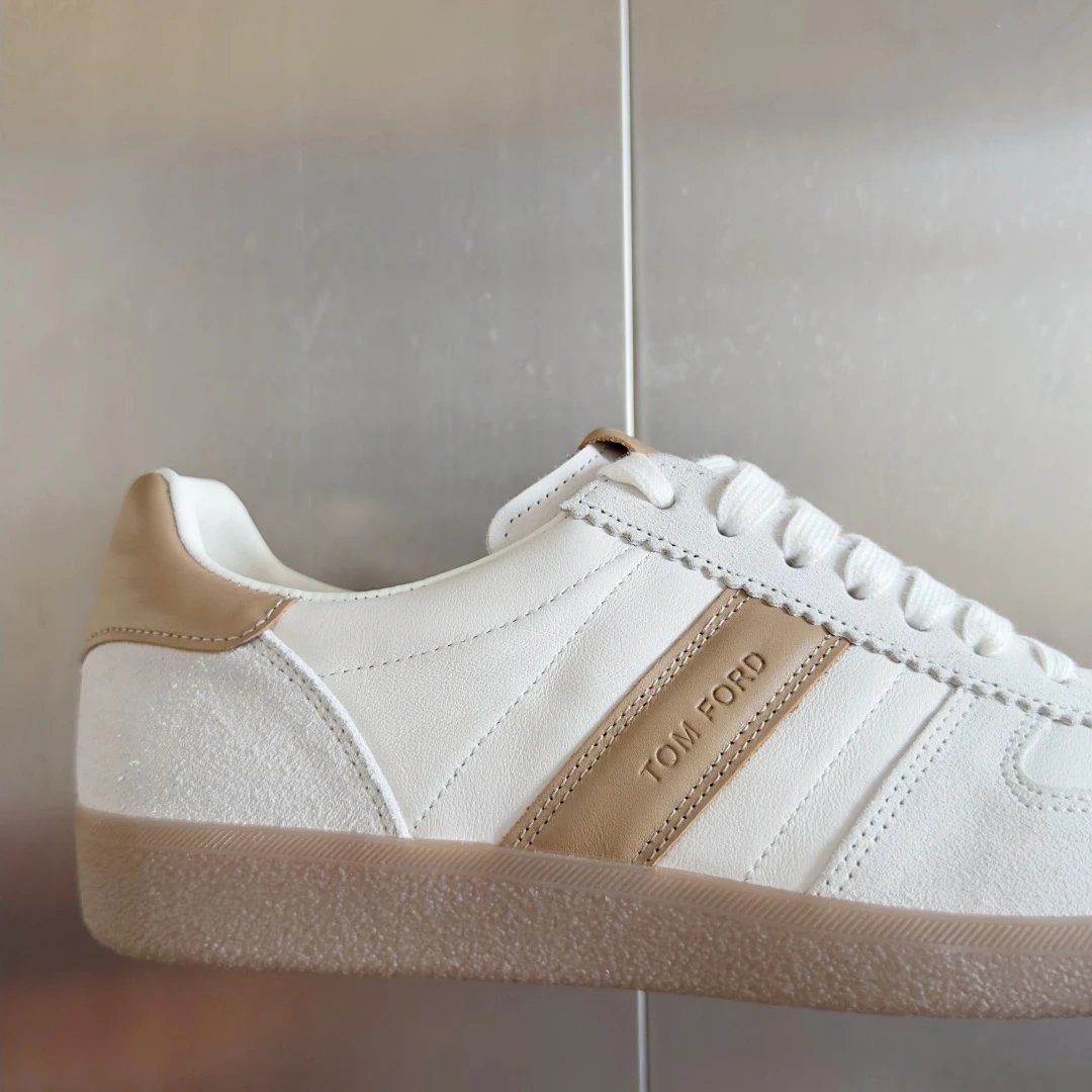 Suede Leather Trainer Sneakers Ivory Beige - Gallery Image 8 - Detailed View