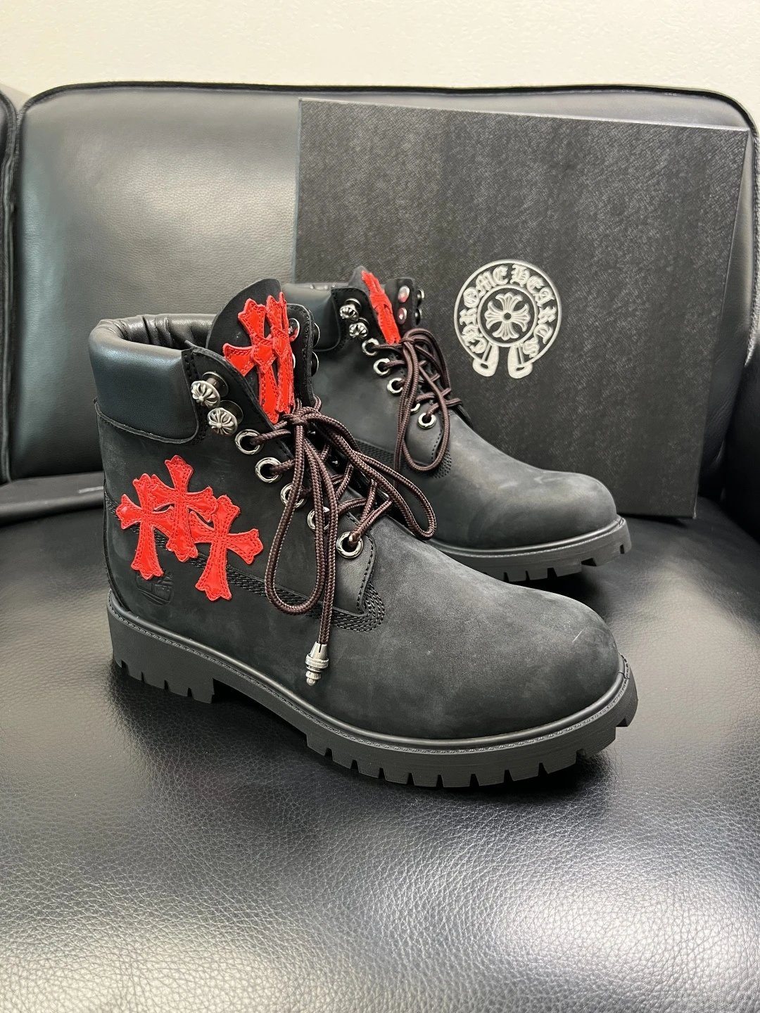 Luxury Leather Cross Boots Onyx Black - Gallery Image 1 - Detailed View