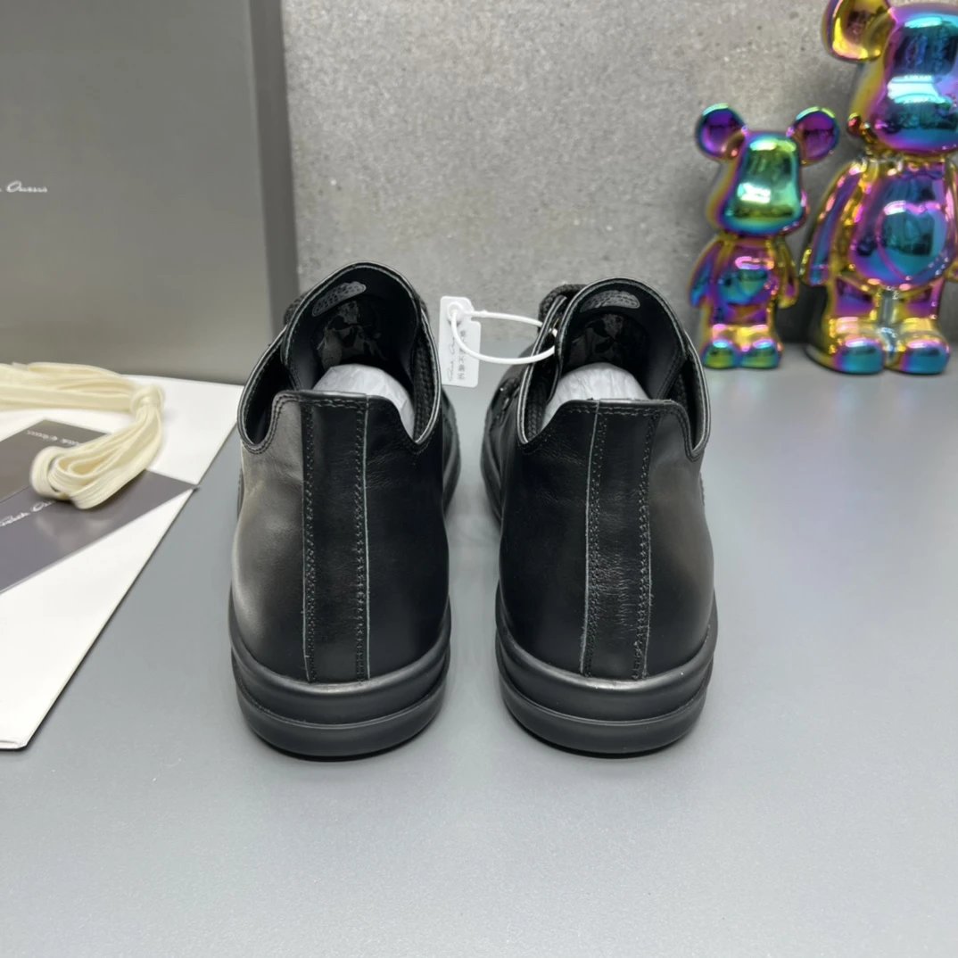 Rick Owens Leather Sneakers Black - Gallery Image 8 - Detailed View