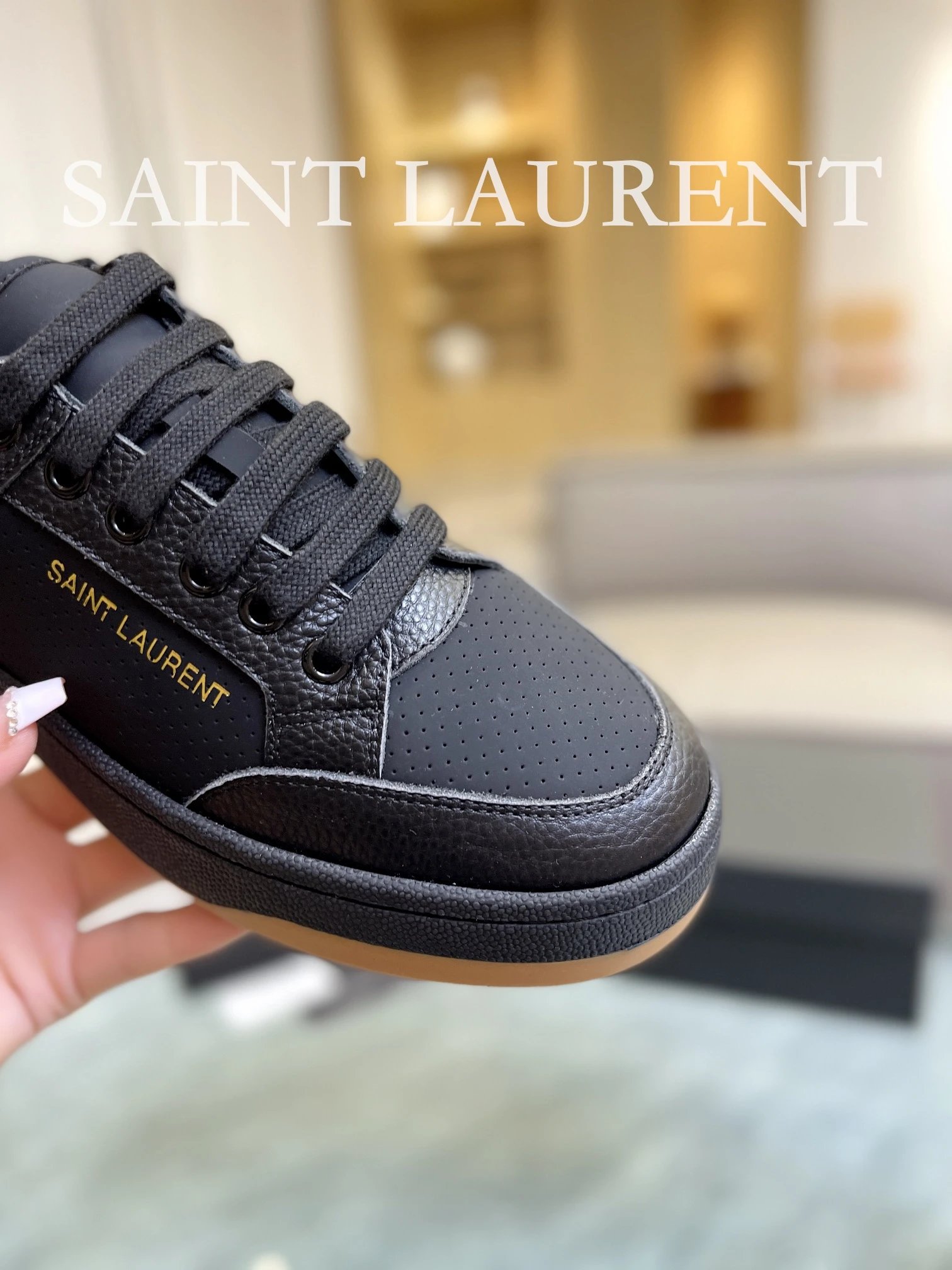 Saint Laurent Leather Sneakers Black - Gallery Image 8 - Detailed View