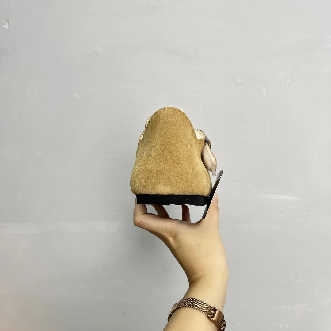 Unisex Suede Buckle Warm Lined Clog Shoes Camel - Gallery Image 4 - Detailed View