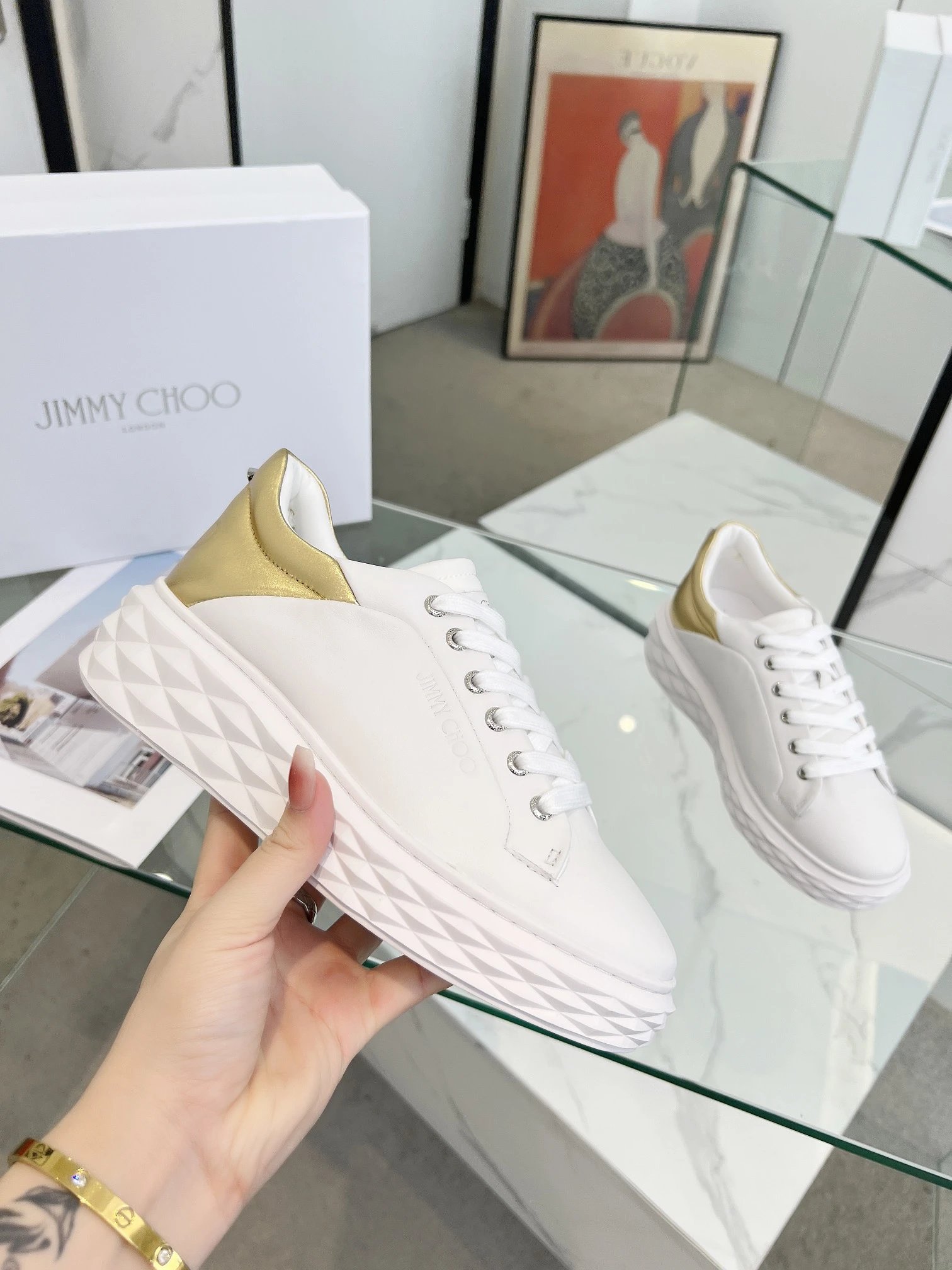 Jimmy Choo Diamond Sneakers Gold - Gallery Image 5 - Detailed View