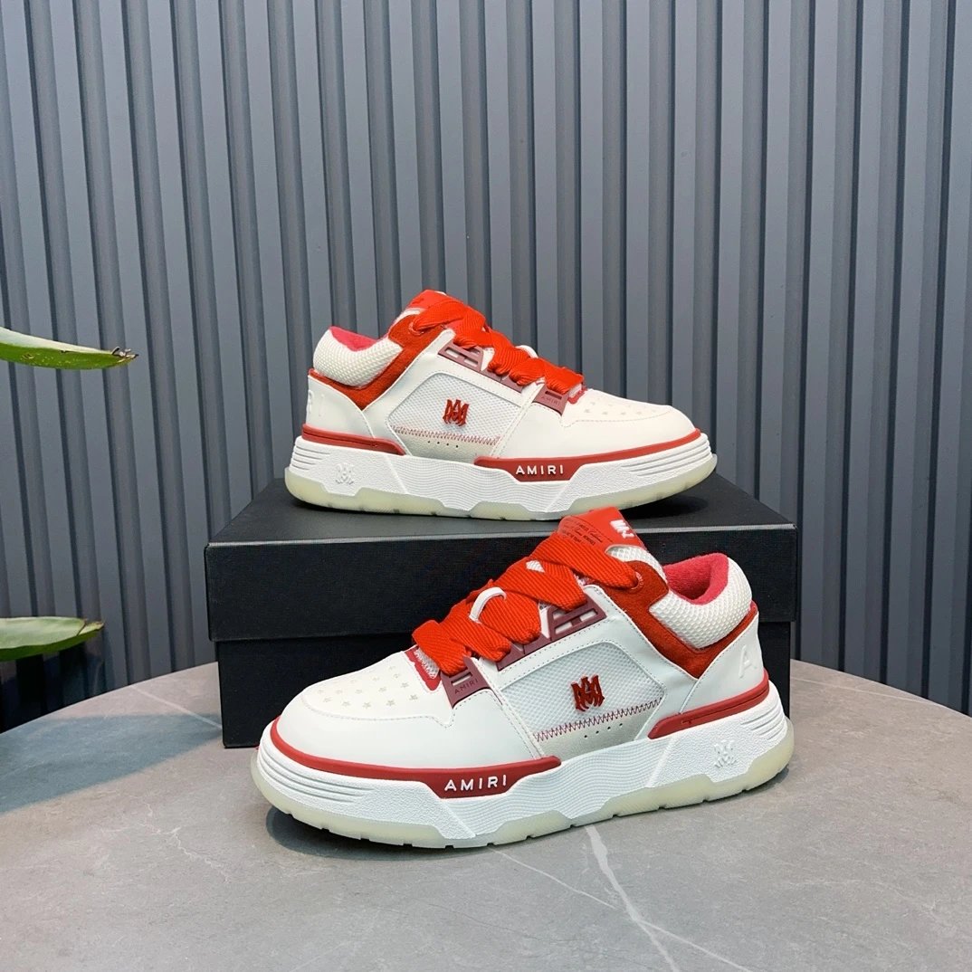 Retro Low Top Leather Sneakers White Crimson Red - Gallery Image 2 - Detailed View