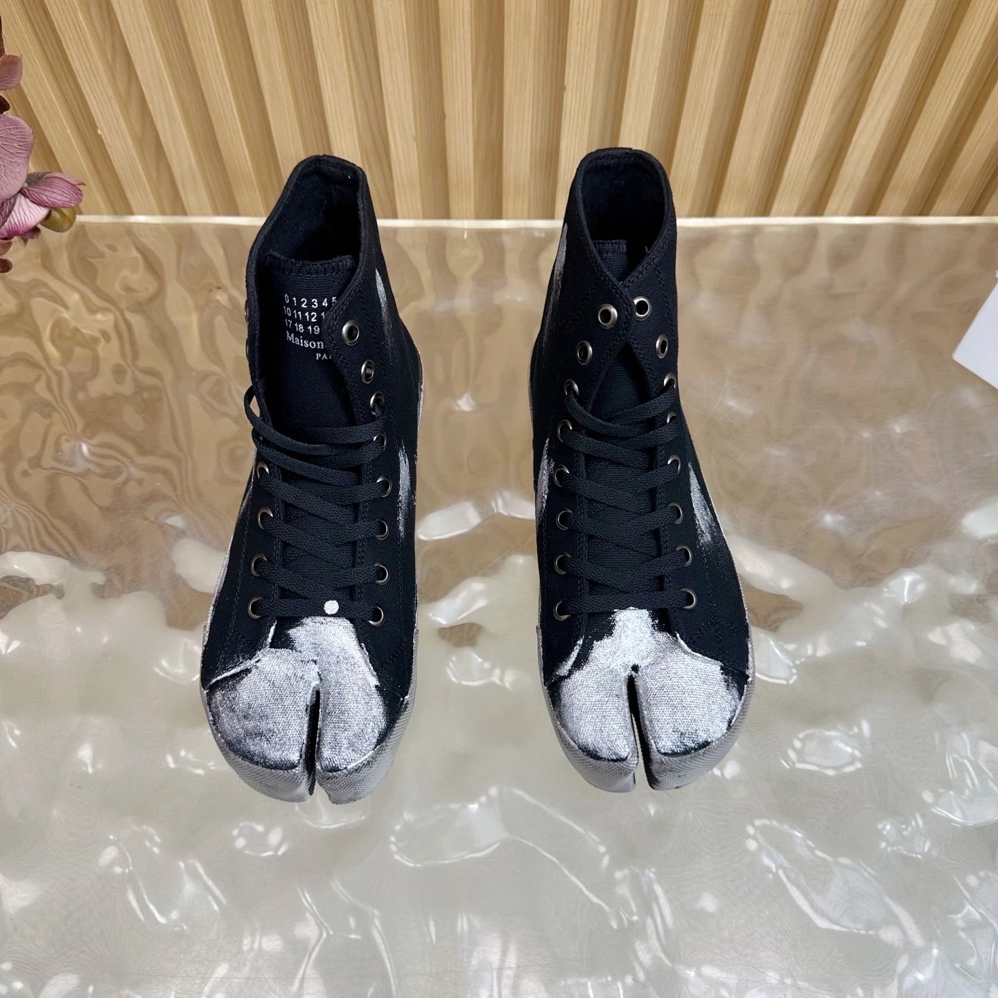 Maison Margiela MM6 Tabi Graffiti Canvas High Sneakers Black - Gallery Image 5 - Detailed View