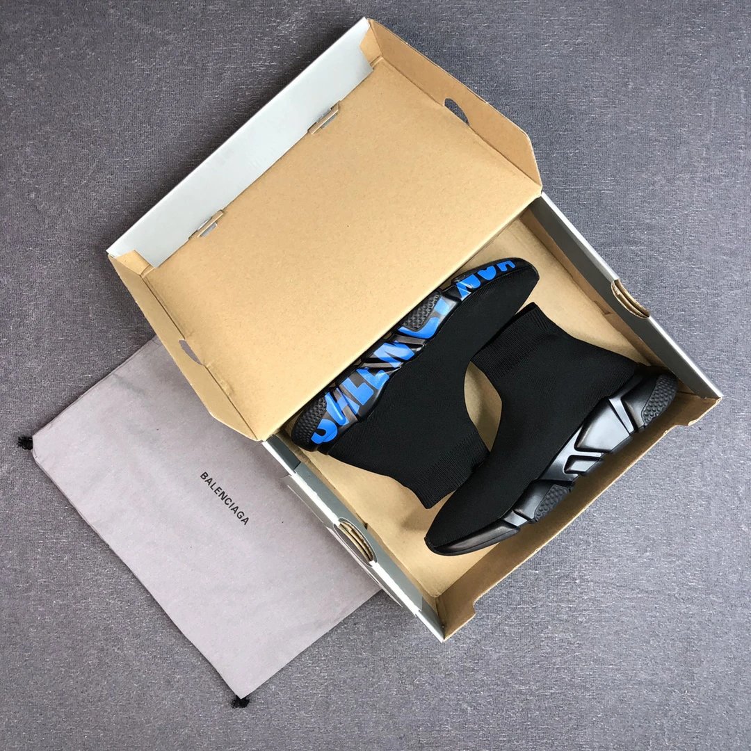 Unisex Knit Sock Sneakers with TPU Sole Midnight Black Blue - Gallery Image 2 - Detailed View