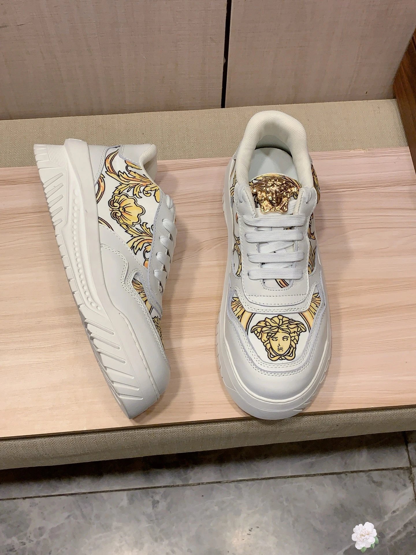 Baroque Leather Sneakers Ivory Gold - Gallery Image 5 - Detailed View