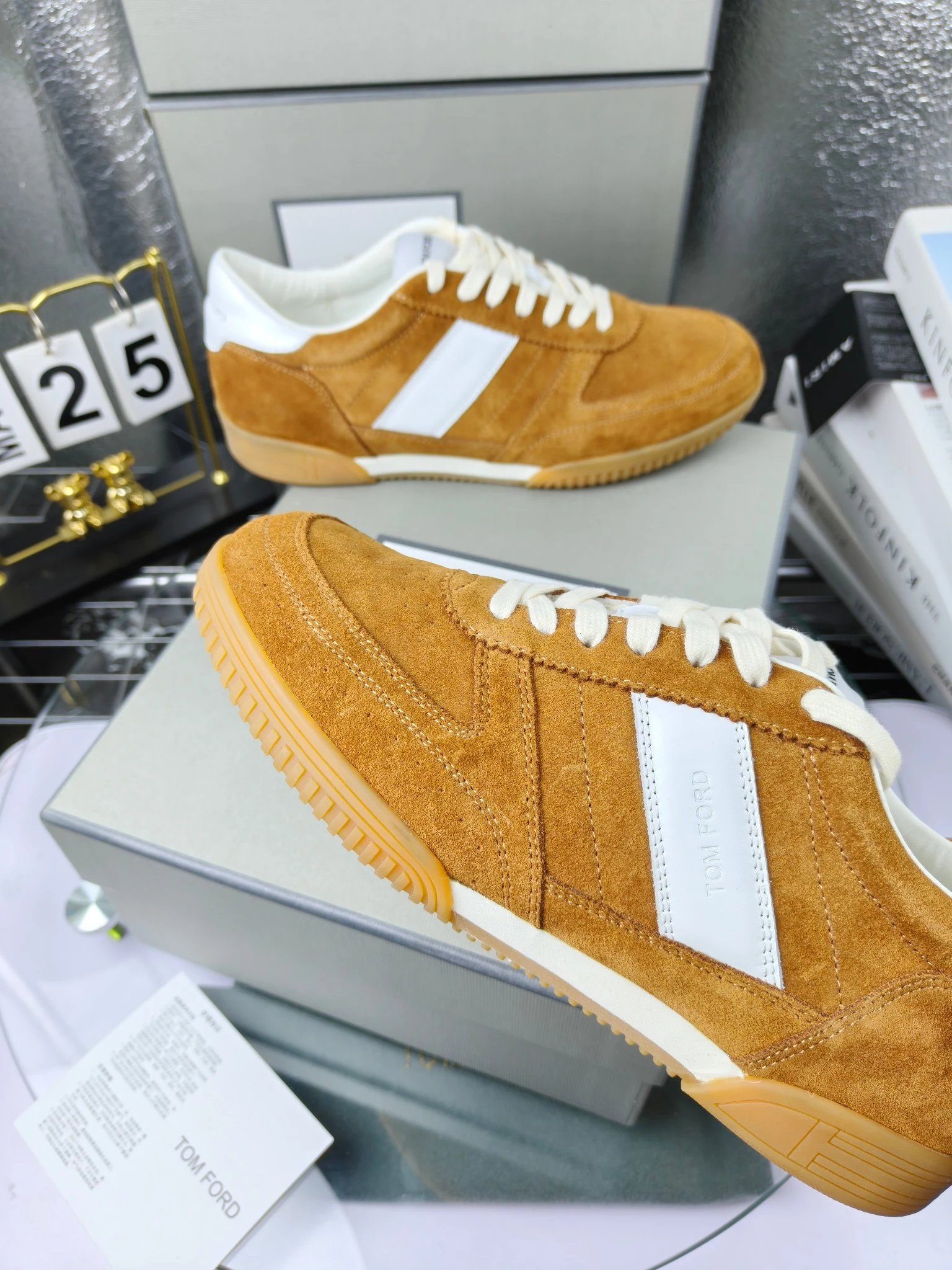 Suede Leather Sneakers Retro Casual Amber Brown - Gallery Image 5 - Detailed View