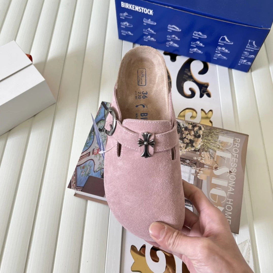 Suede Cross Buckle Closed Toe Clogs Soft Pink - Gallery Image 8 - Detailed View