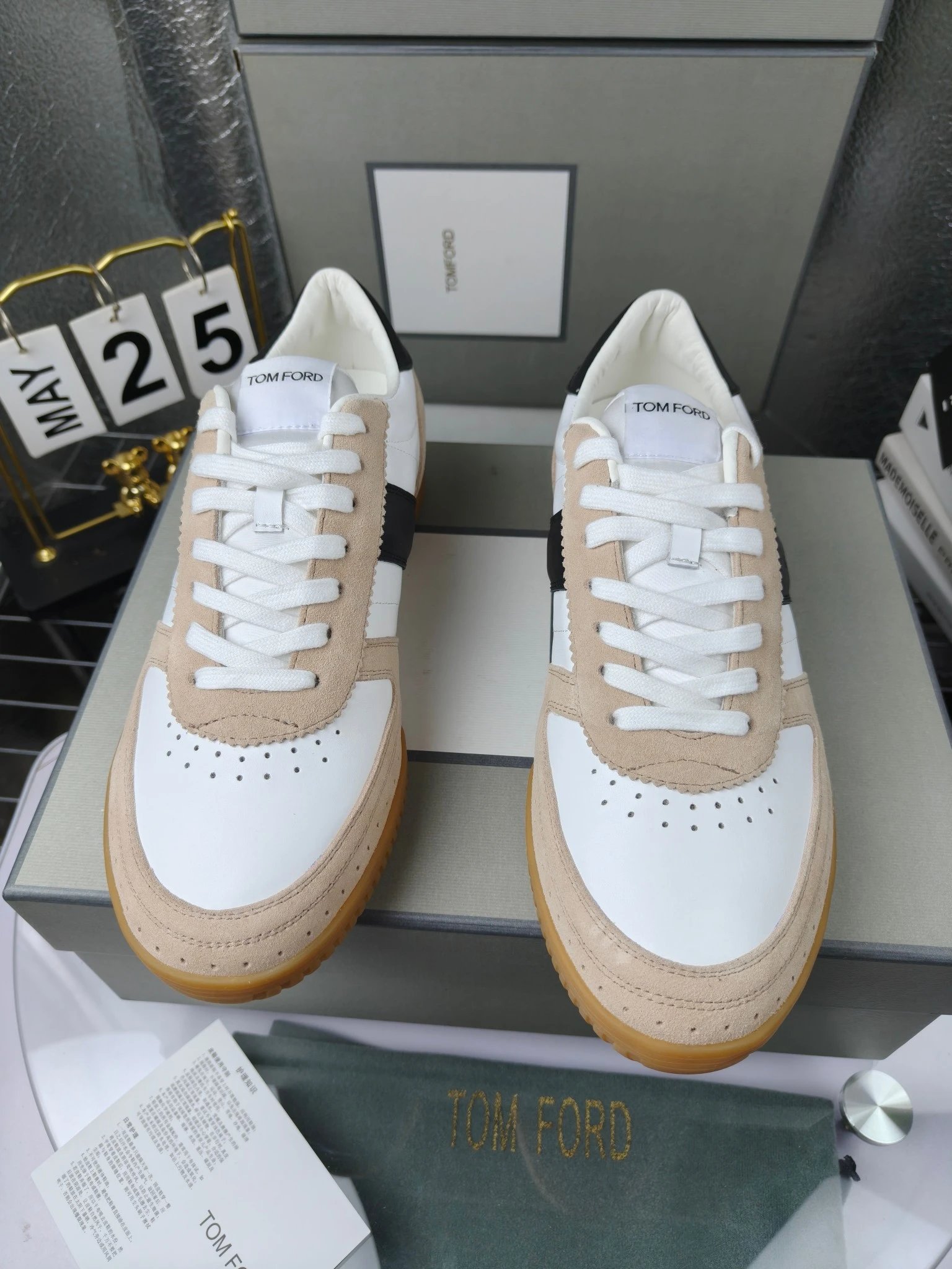 Retro Suede Leather Sneakers Ivory Black - Gallery Image 3 - Detailed View