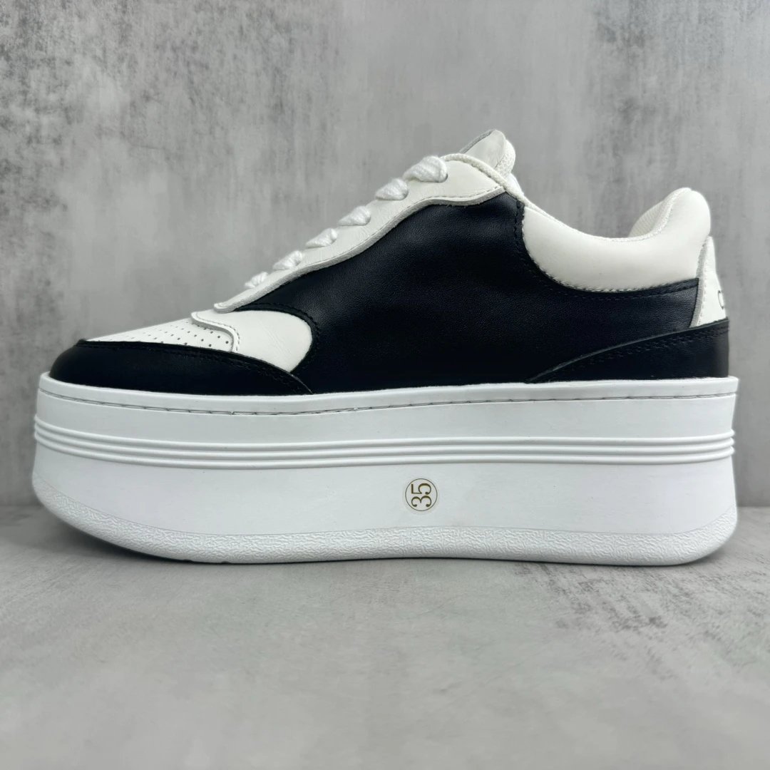Platform Leather Sneakers High Top Breathable Ivory Noir - Gallery Image 7 - Detailed View