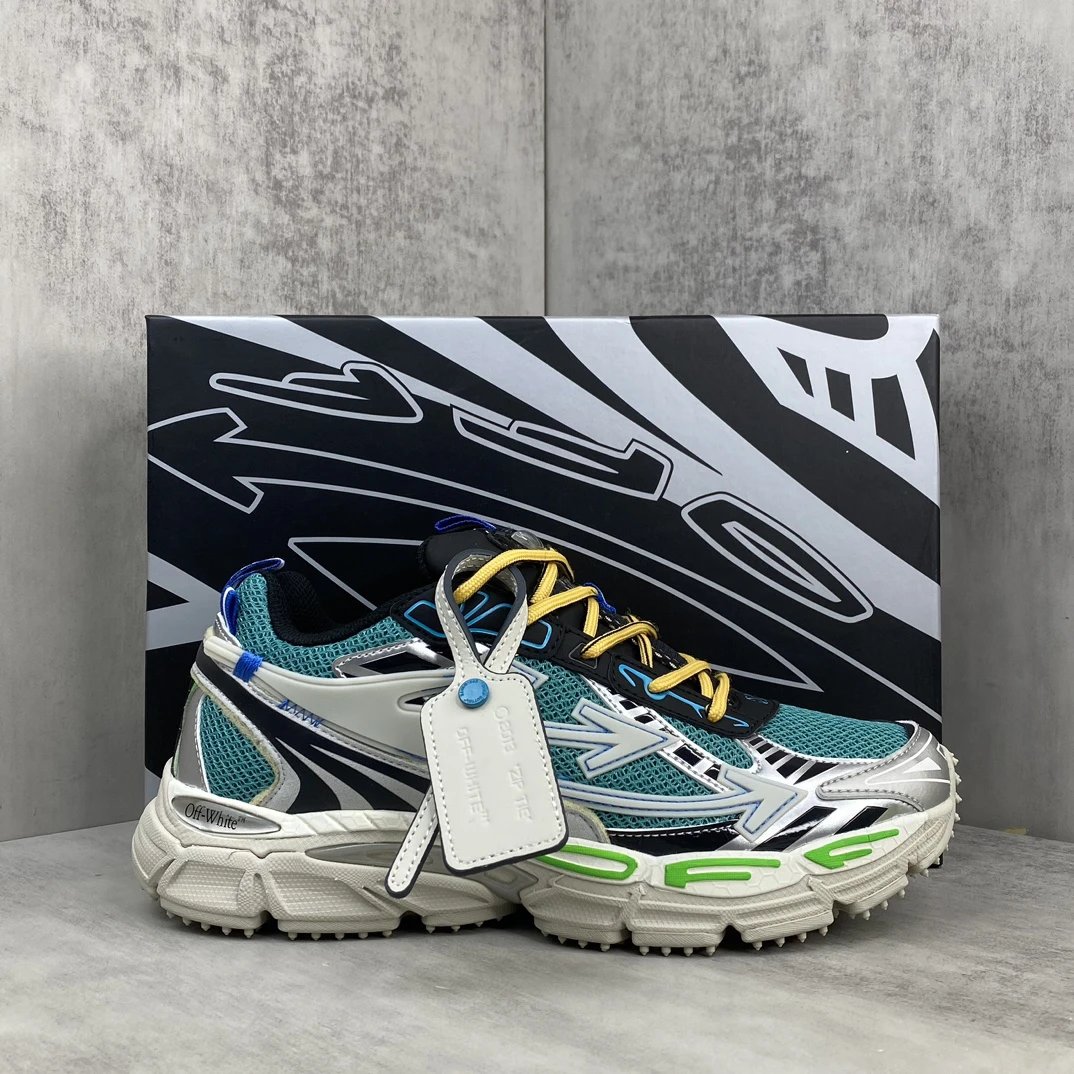 Chunky Mesh Leather Trail Sneakers Teal Silver - Gallery Image 1 - Detailed View