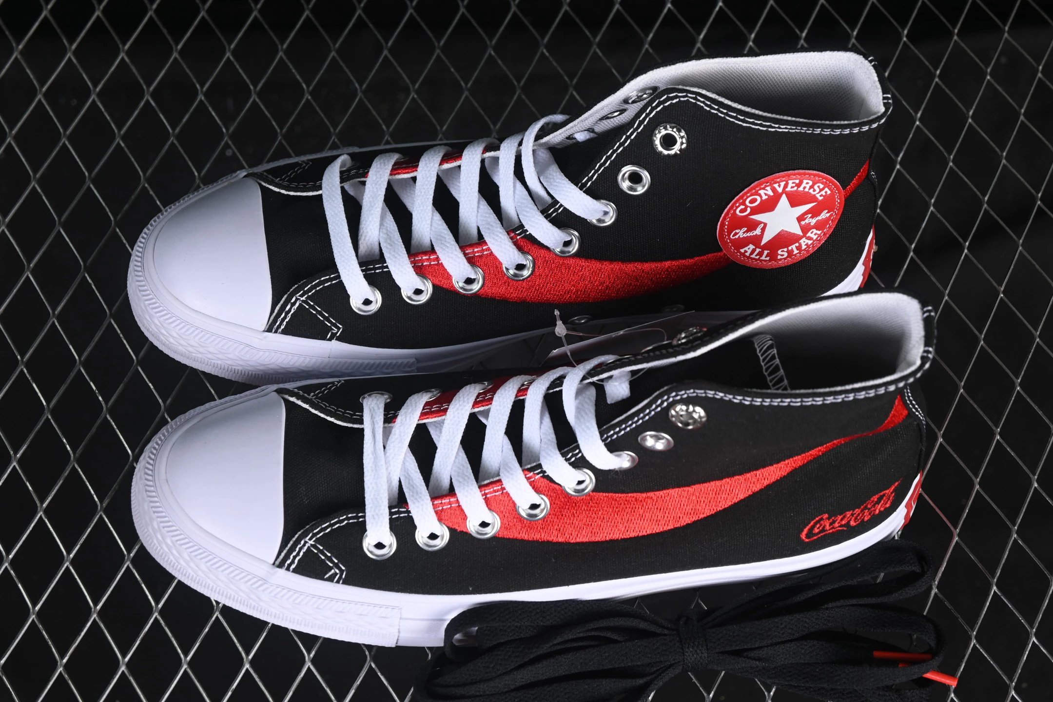 Vintage Canvas High Top Sneakers Crimson Black - Gallery Image 5 - Detailed View