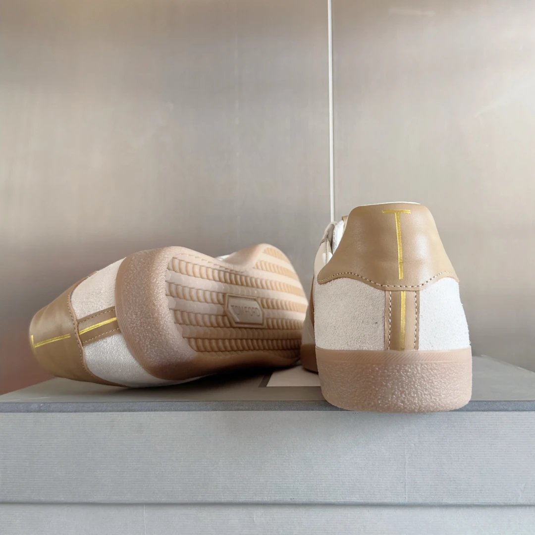 Suede Leather Trainer Sneakers Ivory Beige - Gallery Image 9 - Detailed View