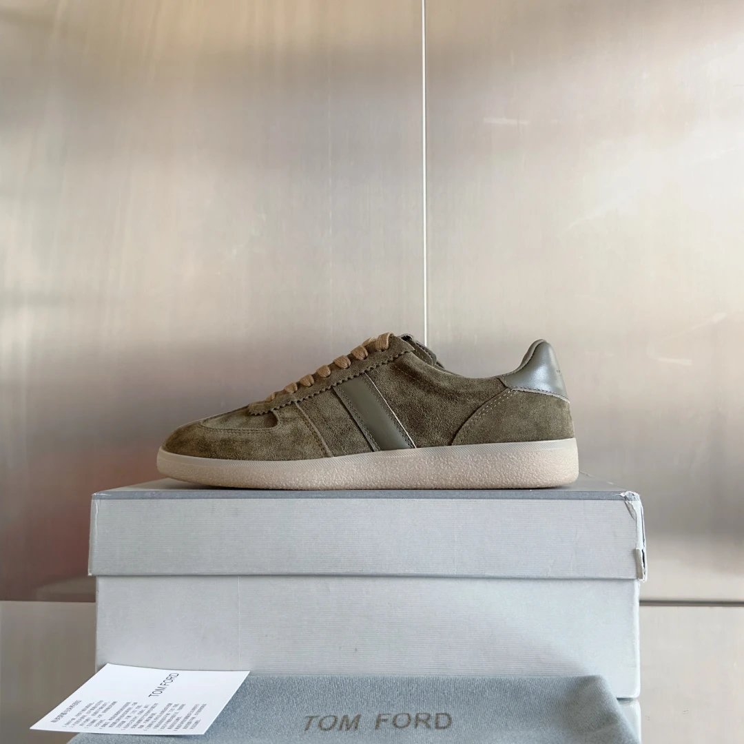 Suede Leather Trainer Sneakers Olive Green - Tom Ford  - Cnfans - $78.06