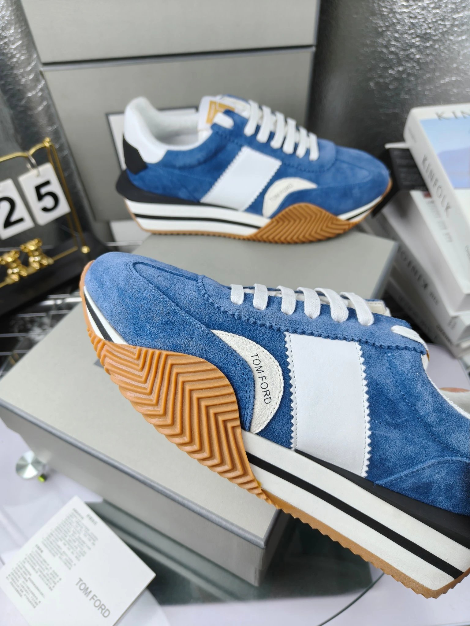 Retro Suede Leather Platform Sneakers Azure Blue - Gallery Image 5 - Detailed View