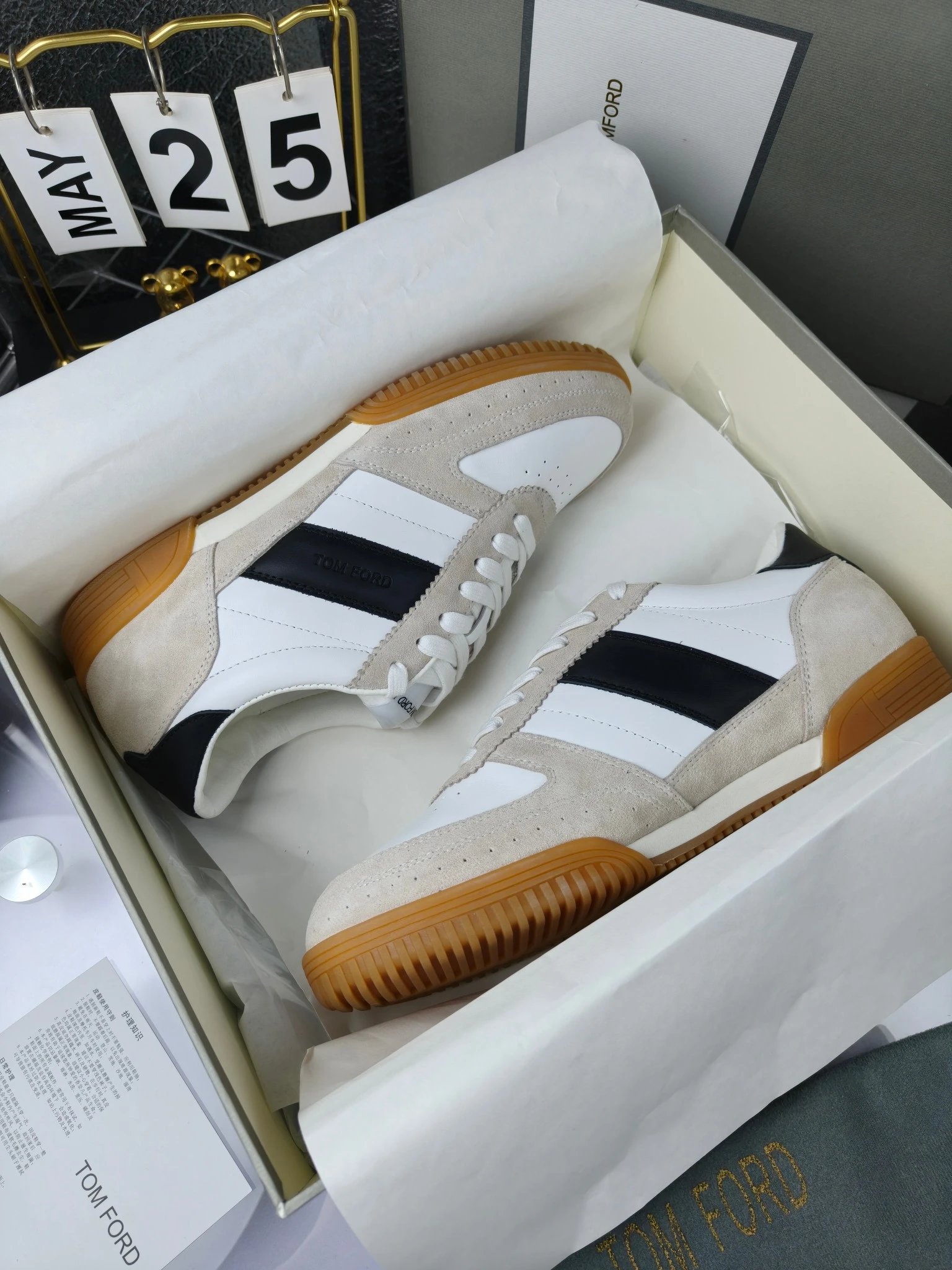 Retro Suede Leather Sneakers Ivory Noir - Gallery Image 8 - Detailed View