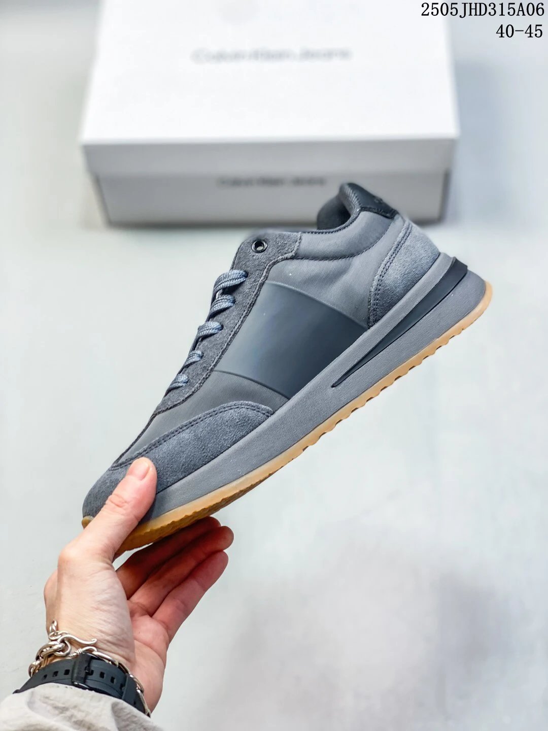 Retro Jogger Sneakers Suede Mesh Breathable Steel Blue - Gallery Image 3 - Detailed View