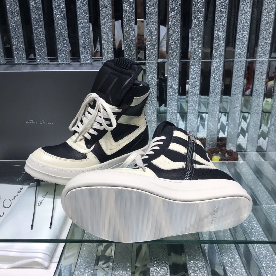 Rick Owens Geobasket Triangular High-Top Sneakers Black White - Gallery Image 8 - Detailed View