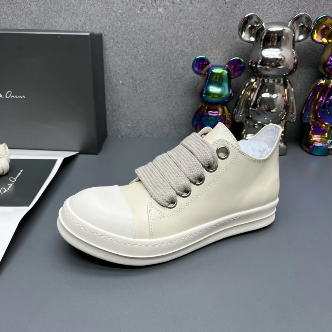 Rick Owens Leather Sneakers Lvory  - Gallery Image 6 - Detailed View