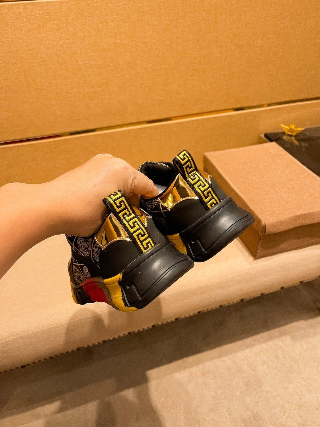 Luxury Leather Sneakers Baroque Gold Black - Gallery Image 9 - Detailed View