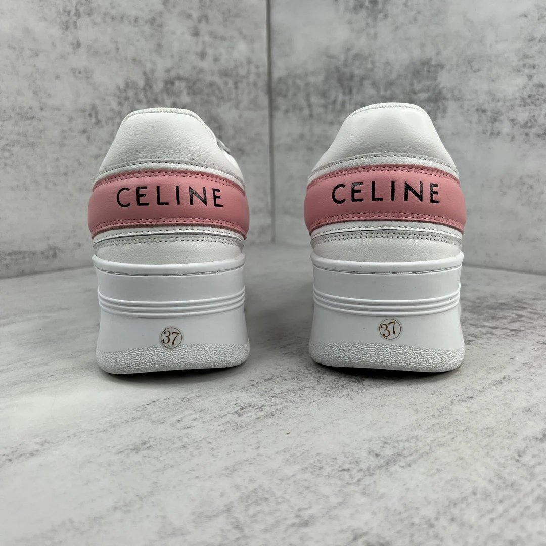 Platform Leather Sneakers Summer Casual Pink White - Gallery Image 5 - Detailed View
