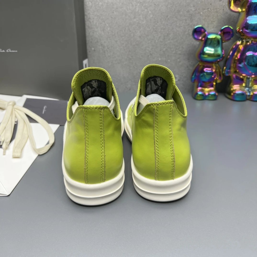 Rick Owens Leather Sneakers Green - Gallery Image 8 - Detailed View