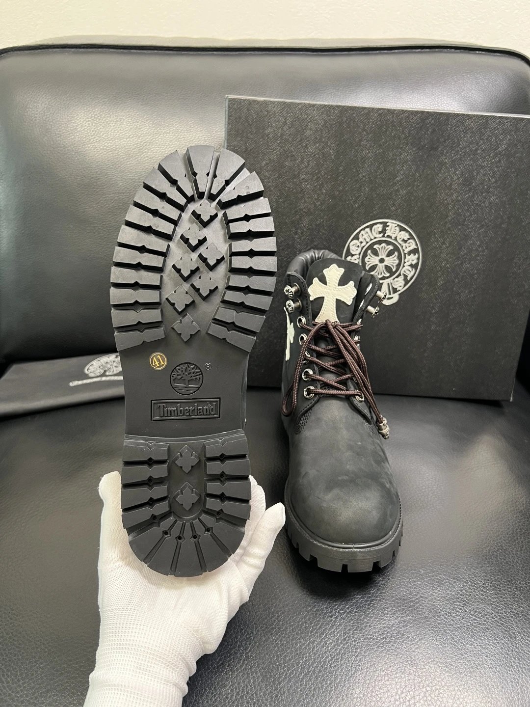 Luxury Leather Cross Boots Charcoal - Gallery Image 9 - Detailed View