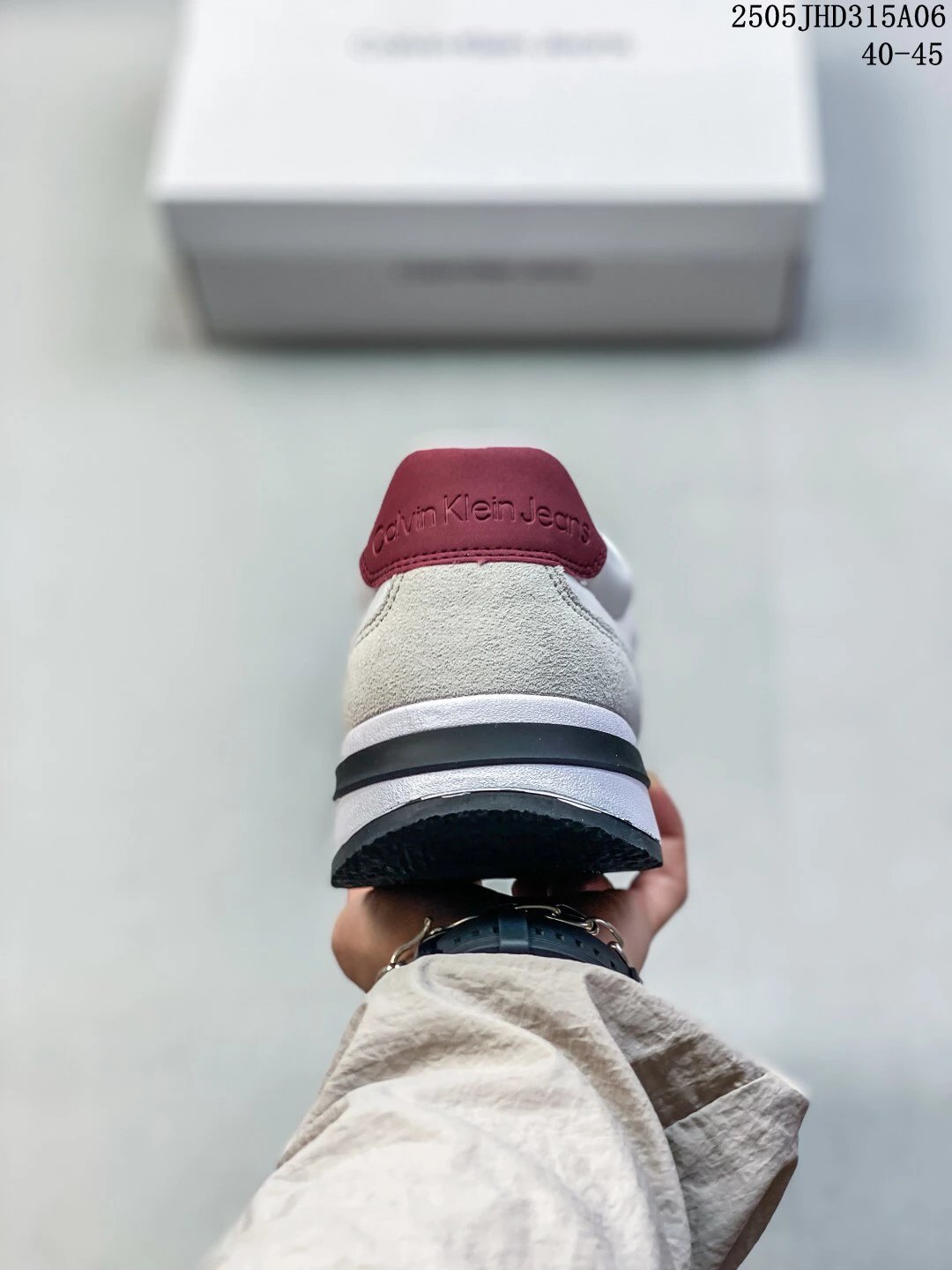 Retro Jogger Sneakers Suede Mesh Breathable Ivory Burgundy - Gallery Image 4 - Detailed View