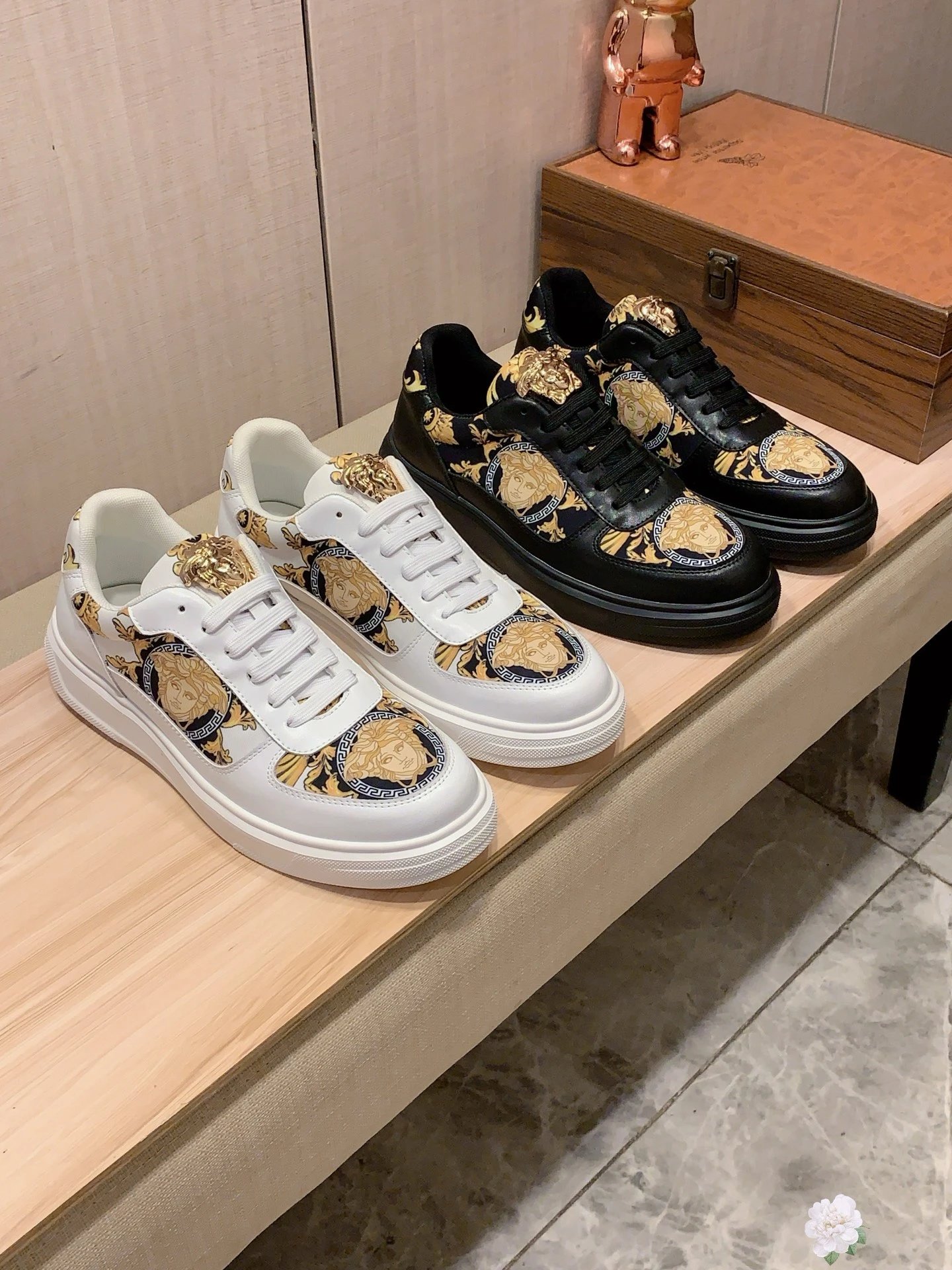 Baroque Leather Low Top Sneakers White Gold - Gallery Image 2 - Detailed View