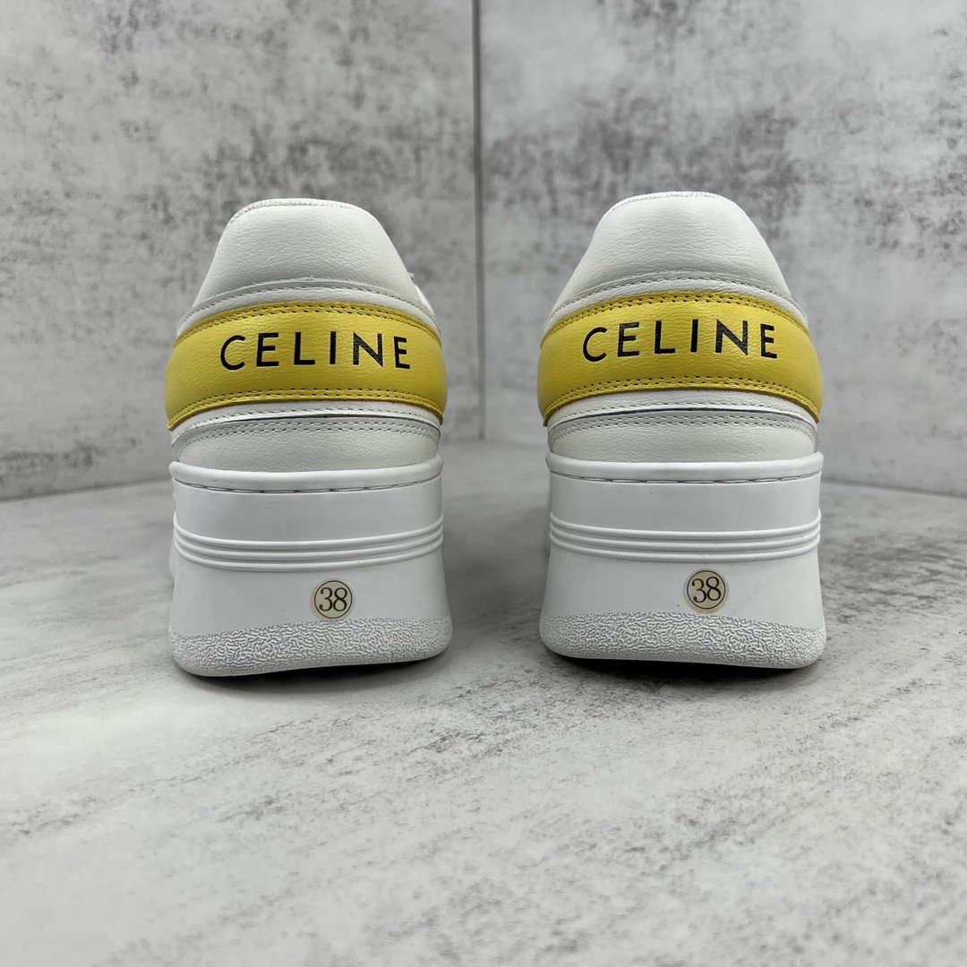 Platform Leather Sneakers Retro Style in Ivory and Amber - Gallery Image 5 - Detailed View