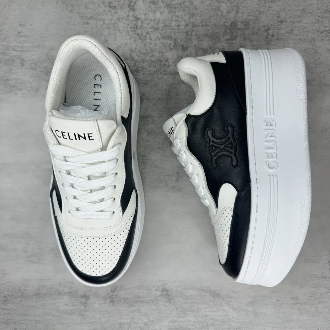 Platform Leather Sneakers High Top Breathable Ivory Noir - Gallery Image 3 - Detailed View