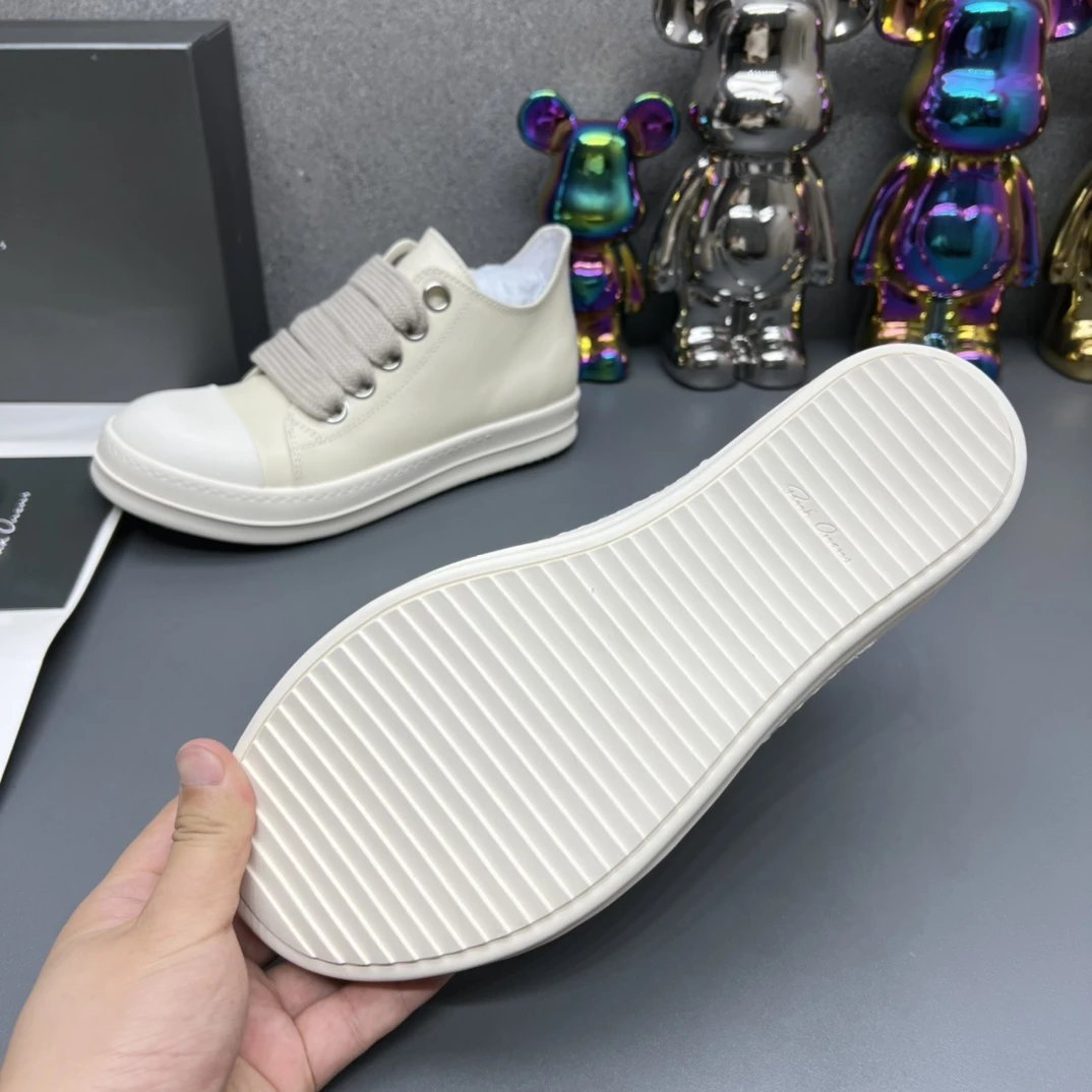 Rick Owens Leather Sneakers Lvory  - Gallery Image 8 - Detailed View