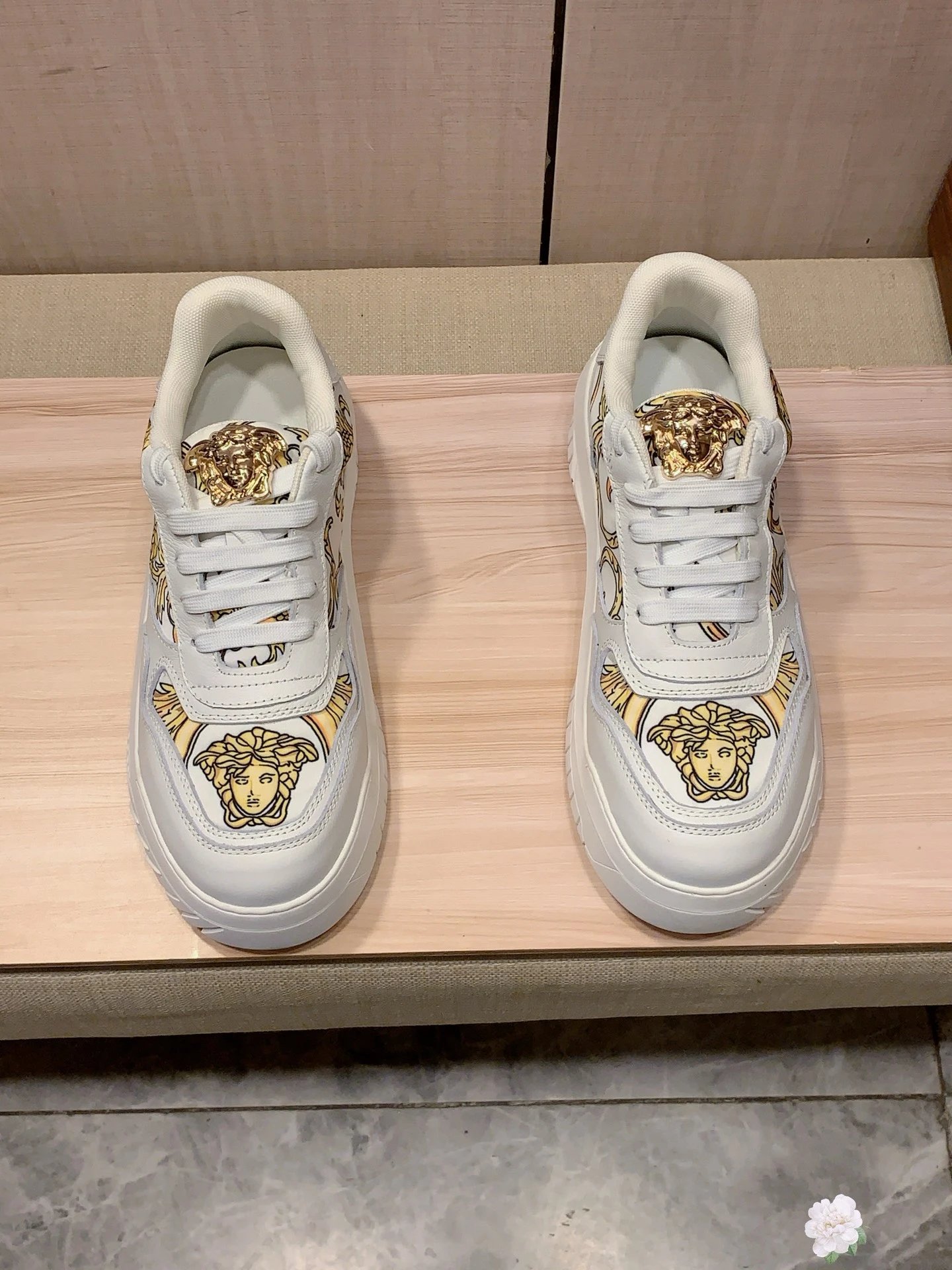 Baroque Leather Sneakers Ivory Gold - Gallery Image 3 - Detailed View