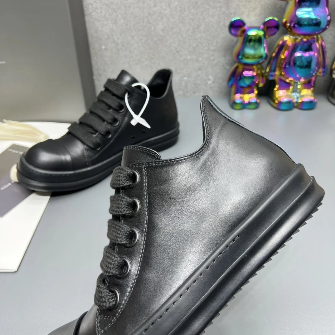 Rick Owens Leather Sneakers Black - Gallery Image 5 - Detailed View