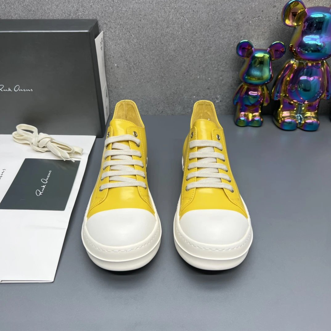 Rick Owens Leather Sneakers Yellow - Gallery Image 7 - Detailed View