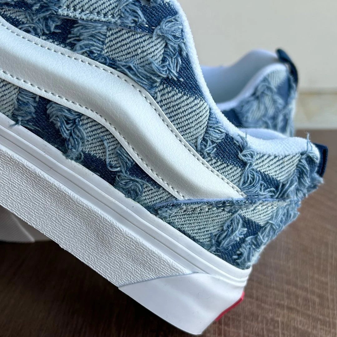 Plaid Denim Low Top Skate Shoes Indigo - Gallery Image 5 - Detailed View
