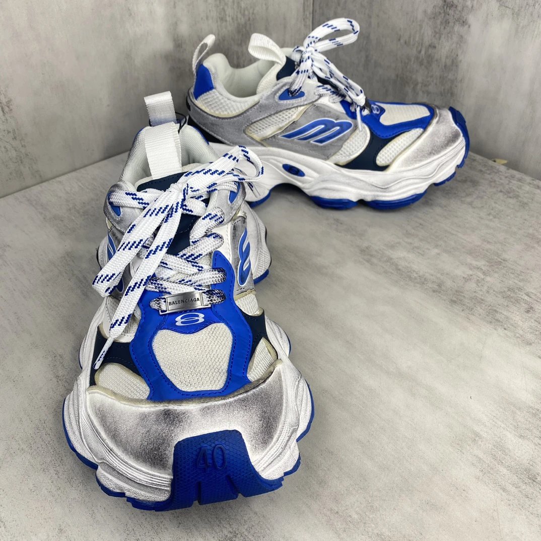Chunky Mesh Running Sneakers with Distressed Finish in Cobalt - Gallery Image 2 - Detailed View