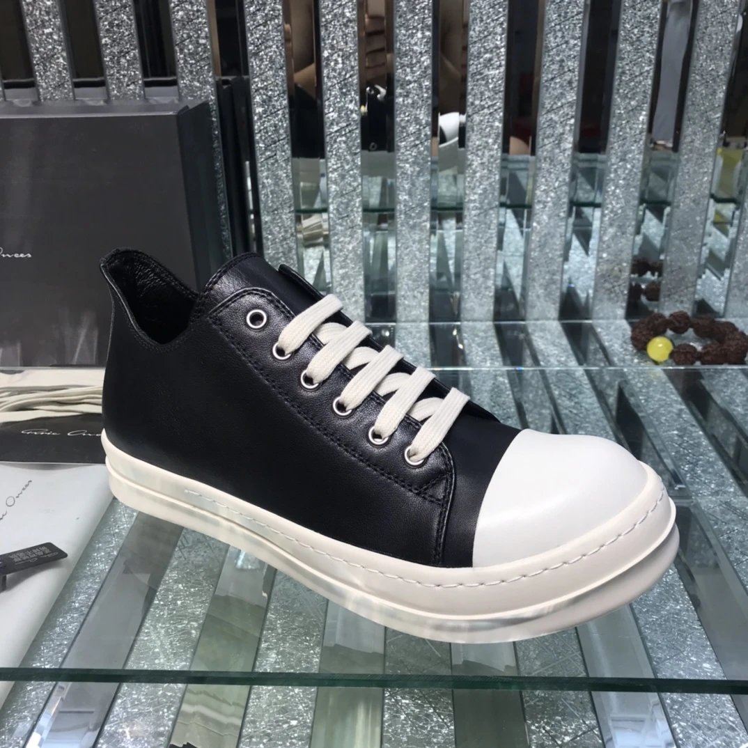 Rick Owens Leather Sneakers Black White - Rick Owens - Cnfans - $58.68