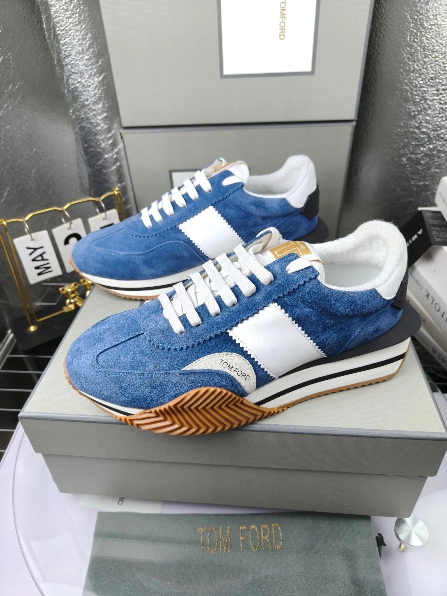 Retro Suede Leather Platform Sneakers Azure Blue - Gallery Image 2 - Detailed View
