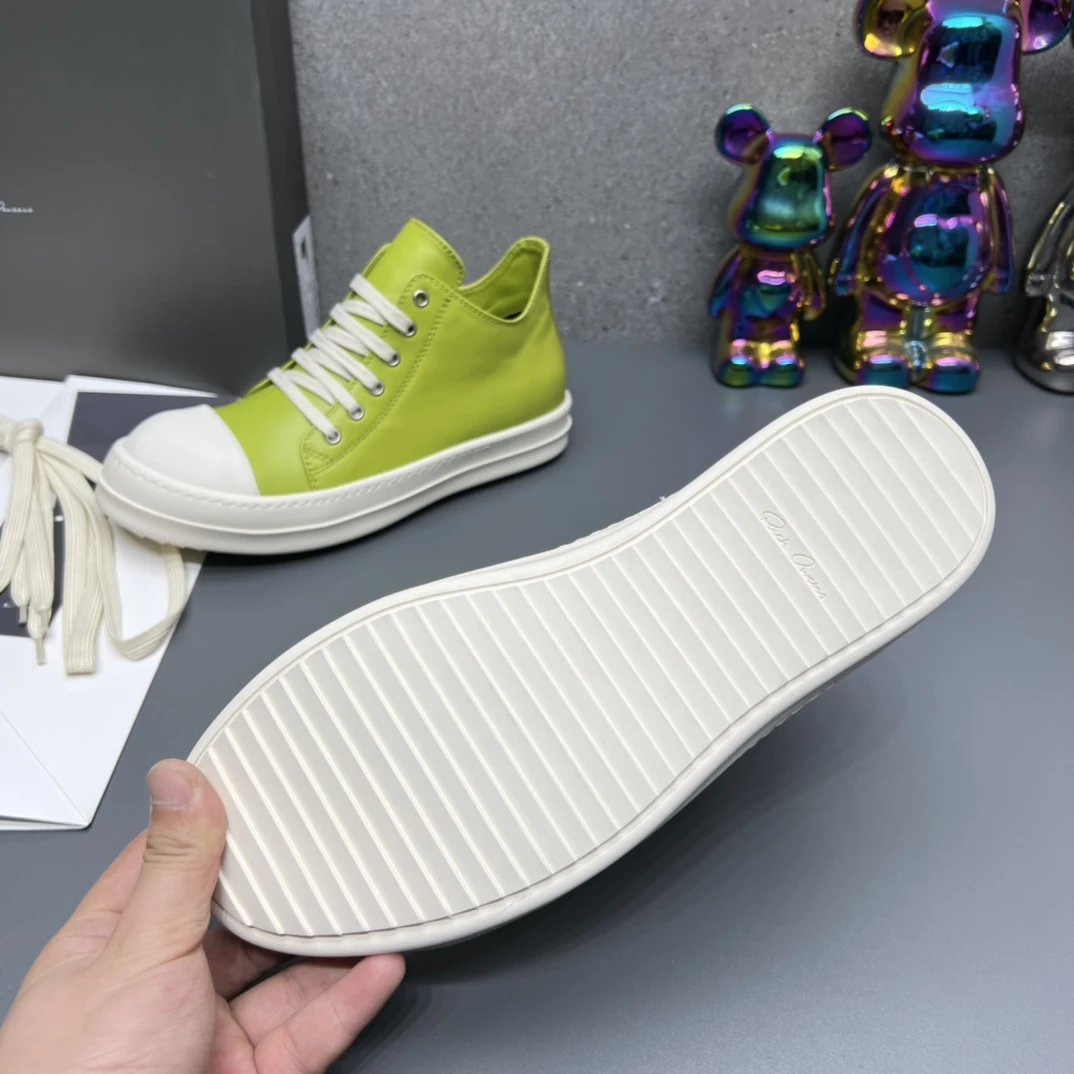 Rick Owens Leather Sneakers Green - Gallery Image 9 - Detailed View
