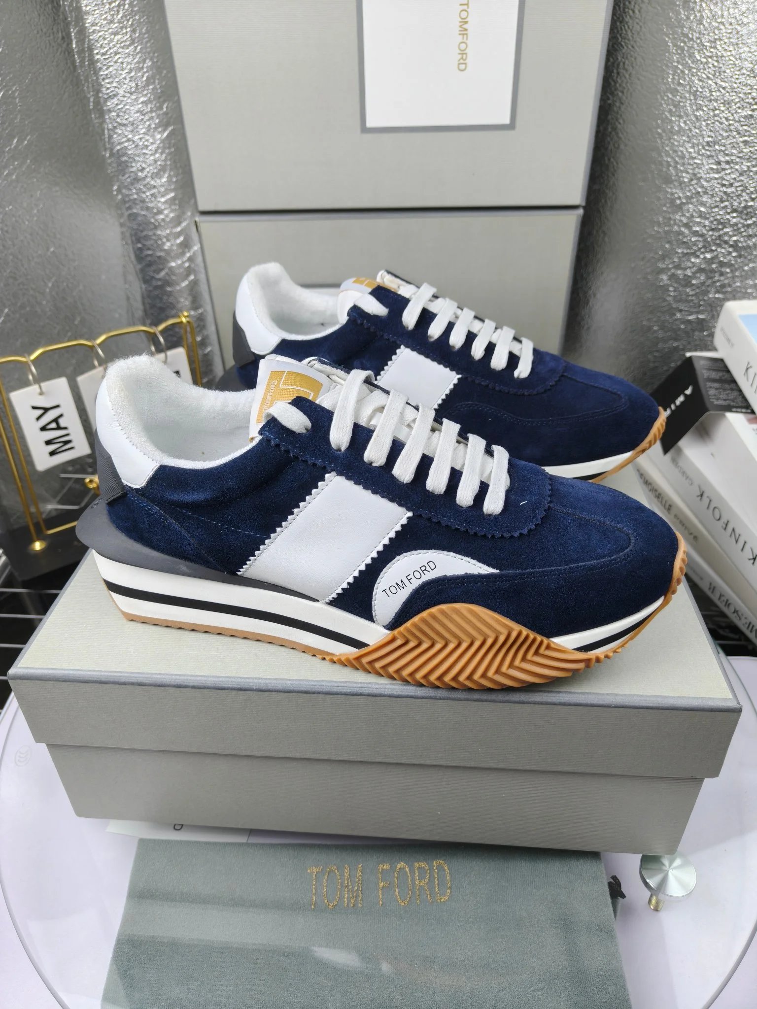 Retro Suede Leather Sneakers Navy - Gallery Image 2 - Detailed View
