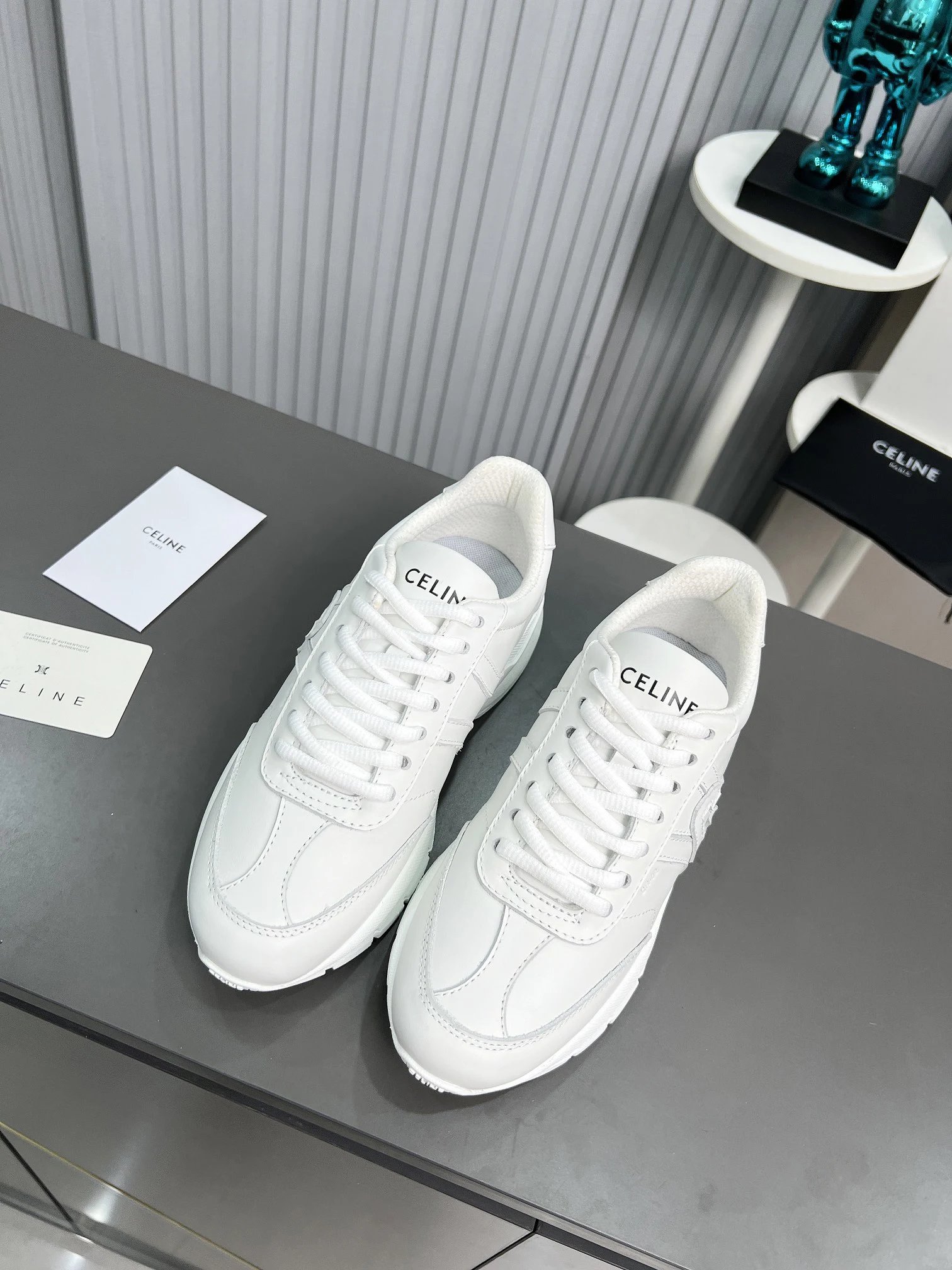 Spring Summer Leather Dad Sneakers Couple Style Ivory White - Gallery Image 2 - Detailed View