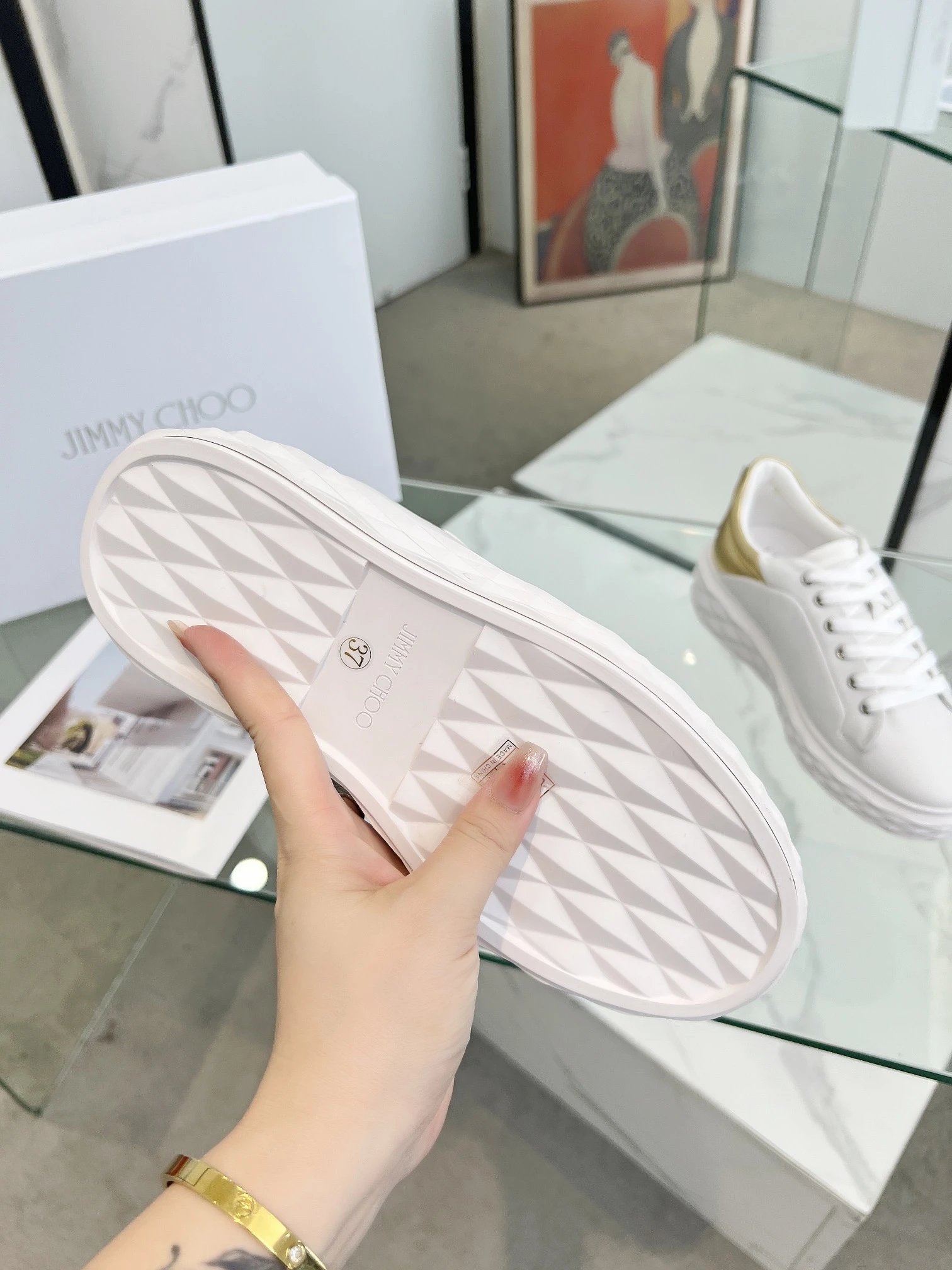 Jimmy Choo Diamond Sneakers Gold - Gallery Image 9 - Detailed View