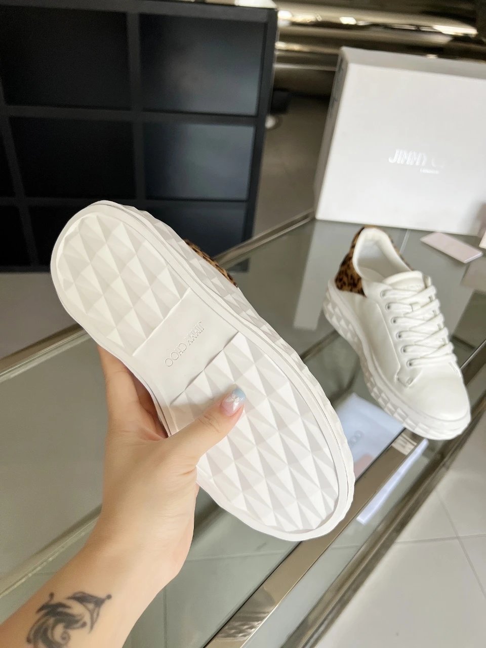 Jimmy Choo Leopard Print Diamond Sneakers - Gallery Image 9 - Detailed View