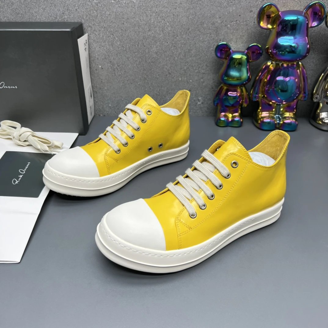 Rick Owens Leather Sneakers Yellow - Gallery Image 3 - Detailed View