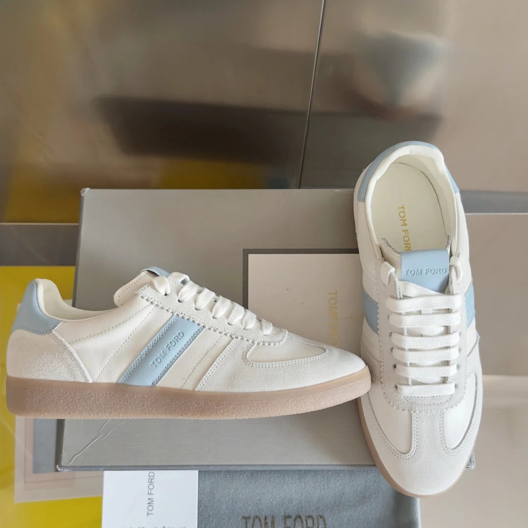 Suede Leather Trainer Sneakers Ice Blue - Gallery Image 3 - Detailed View