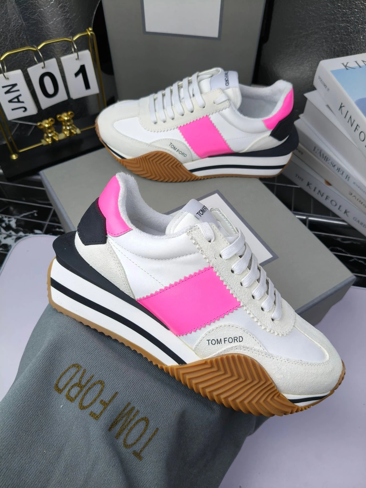 Retro Suede Leather Sneakers Elevated Sole Fuchsia - Gallery Image 9 - Detailed View