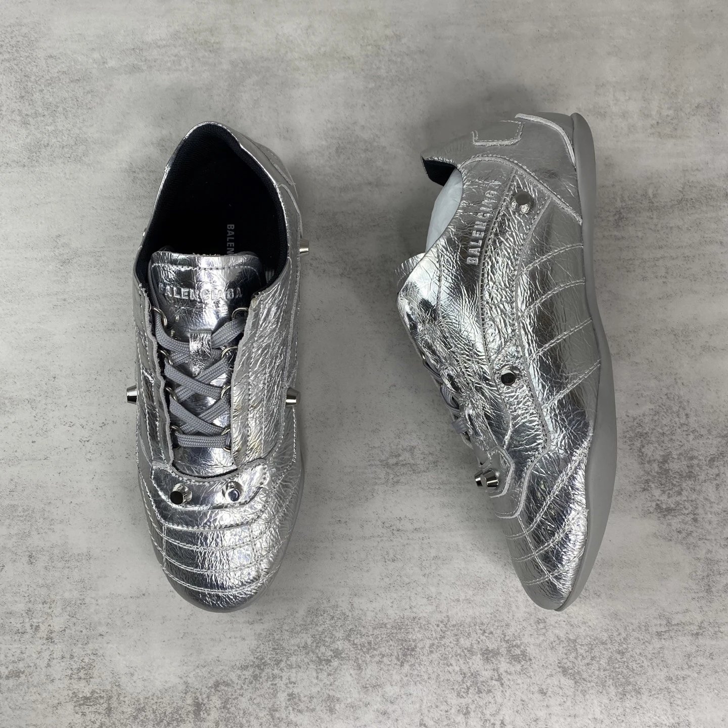 Punk Style Leather Lace-Up Shoes with Metal Studs Silver - Gallery Image 3 - Detailed View