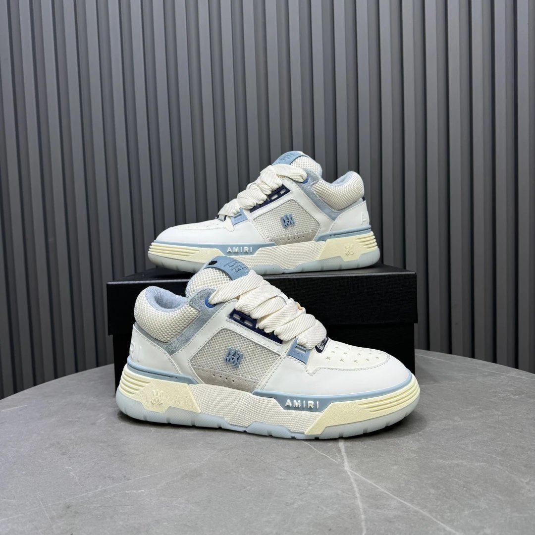 Unisex Low Top Leather Mesh Skate Shoes Ivory Blue - Gallery Image 9 - Detailed View