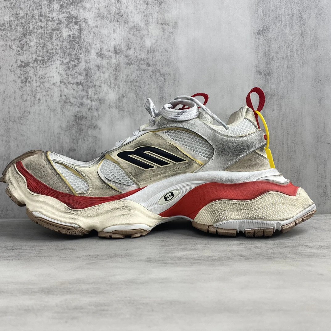 Chunky Mesh Cargo Sneakers Vintage Style in Ivory Red - Gallery Image 7 - Detailed View